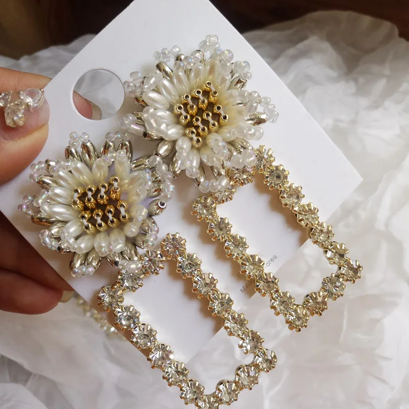 Bling-17 MENGJIQIAO корейские новые шикарные хрустальные серьги в форме сердца с длинной кисточкой для женщин элегантные жемчужные подвески ювелирные изделия - Окраска металла: Bling-17