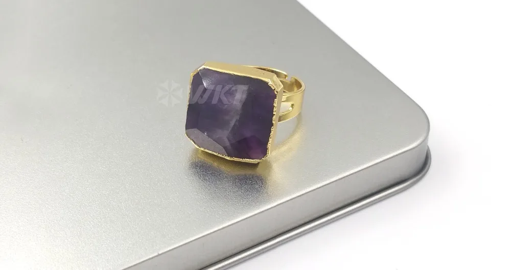 WT-R216 ограненная жемчужина-кольца камни ювелирные изделия Jewelry ISES аметисты регулируемое кольцо с золотой Гальванизированный женщин ювелирные изделия в стиле "Бохо"