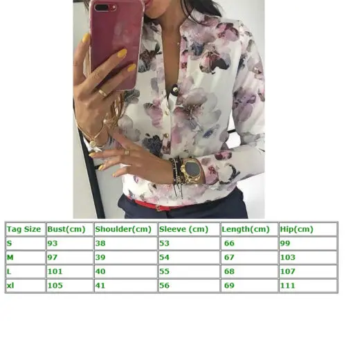 

Fashion Womens Floral Printed Blouses Ladies New Casual Long Sleeve Shirts V Neck Flower Top Blouses Clothing
