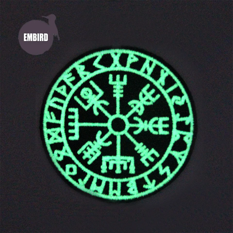 Нашивки Embird, 3D значки для одежды, светящиеся в темноте, Vegvisir, Викинг, компас, скандинавский крючок и петля, нашивка для шляпы, значок для подростков