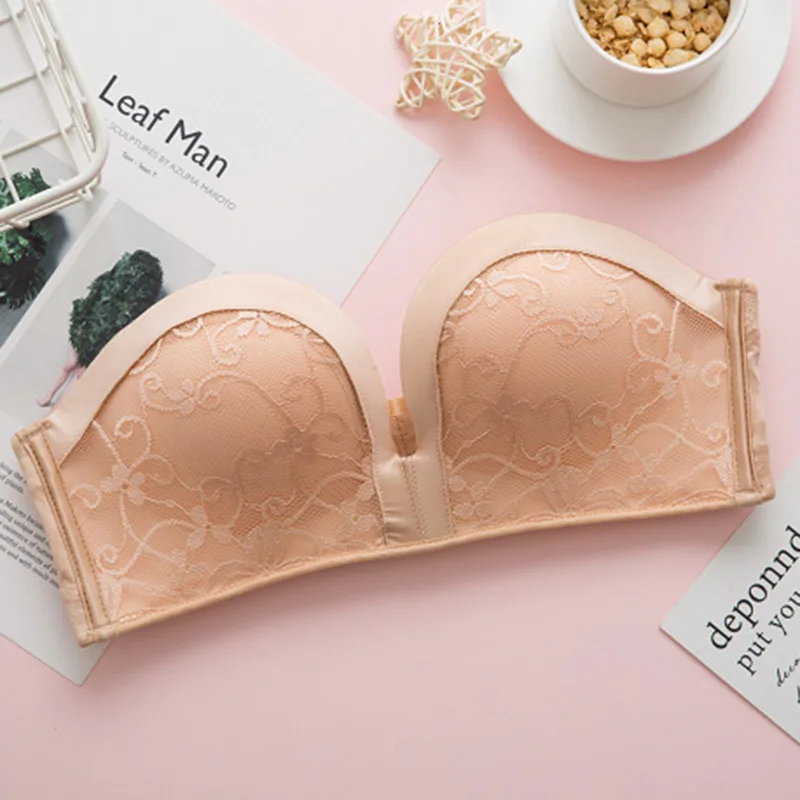 Женский кружевной бюстгальтер пуш-ап без косточек со съемными бретелями |