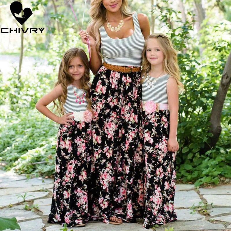 Платье-макси для мамы и дочки без рукавов | Мать ребенок