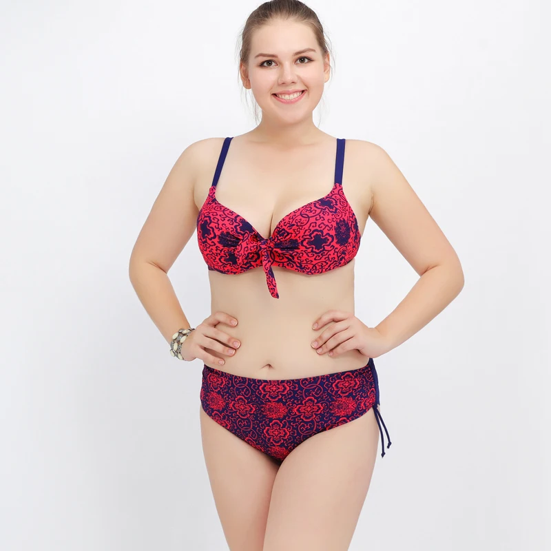 Большие бикини новые женские 2017 с цветочным принтом Купальники бразильские пуш