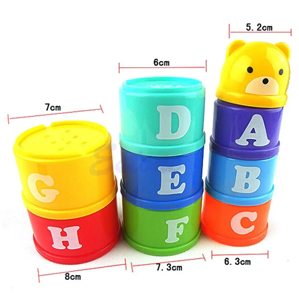 

1 SET Excellent Baby Children Kids Educational Toy New Building Block Figures Letters Folding Cup Pagoda Gift 9Pcs/set