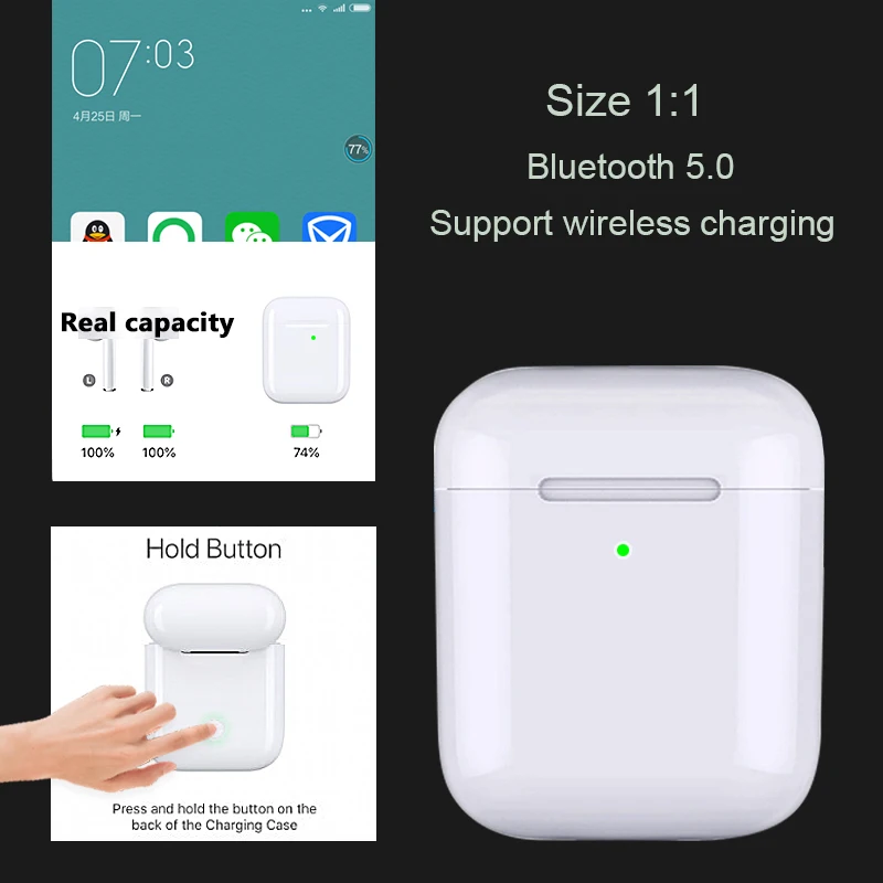 Bluetooth 5 0 TWS беспроводные наушники Оригинал 1:1 Air 2 PK i100 i60 i30 всплывающее окно QI