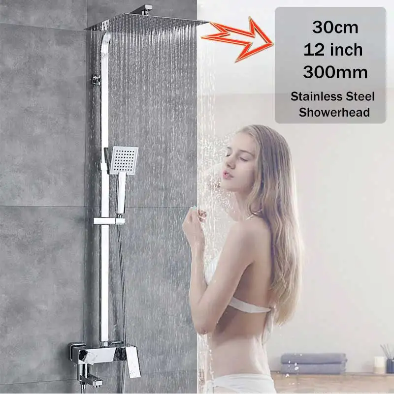 12 inch Shower Head Роскошный 12 дюймов осадков смеситель для душа с одной ручкой ванны смеситель для душа поворотный носик Нержавеющая сталь осадков душем смеситель кран - Цвет: 12 inch Shower Head