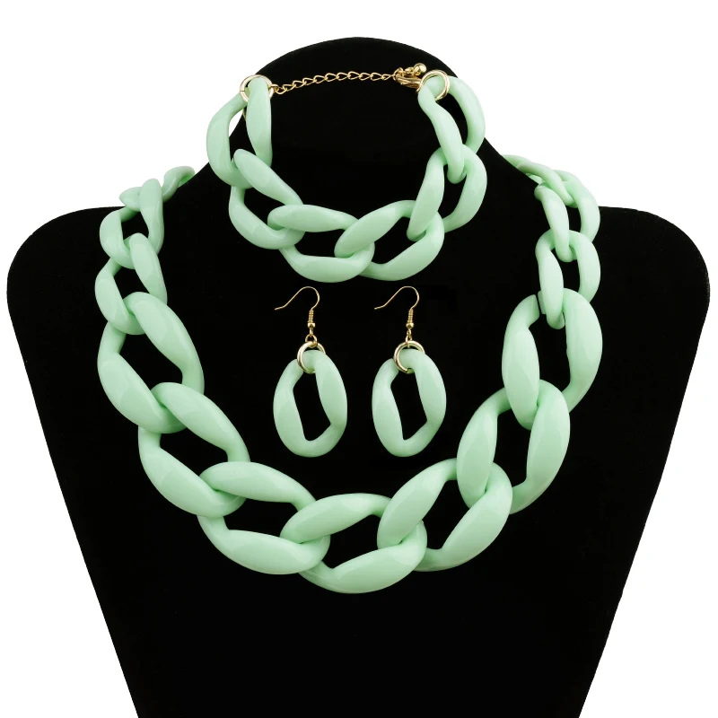 8-Light Green 12 цветов, модный акриловый массивный ювелирный набор для женщин, бохо короткое ожерелье, браслет, серьги, свадебный ювелирный набор JLS003 - Окраска металла: 8-Light Green