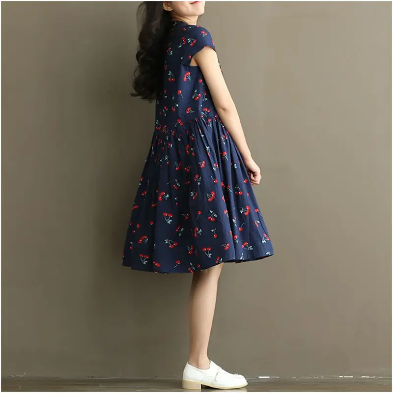 Новинка 2020 модное летнее свободное милое платье с рисунком вишни цельнокроеное