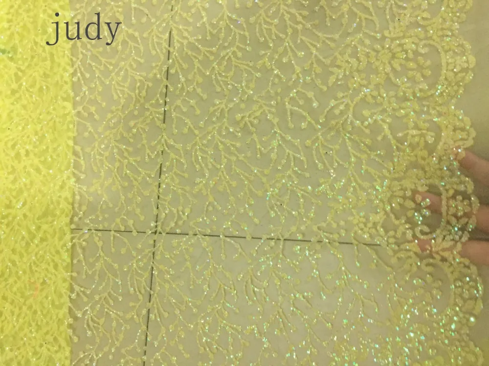 

stock 5yards HL366# Light yellow good quality African cloth glitter powder material is used for wedding dress Free shipping