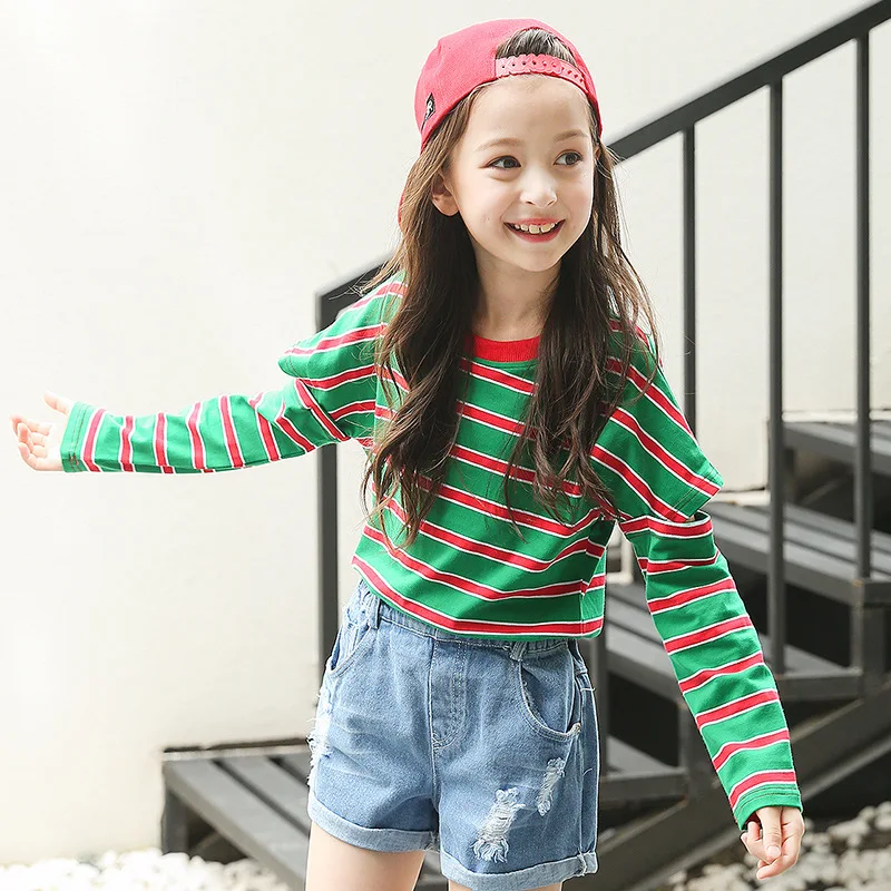 Новинка 2018 года весенне летняя детская футболка для девочек хлопковая в полоску