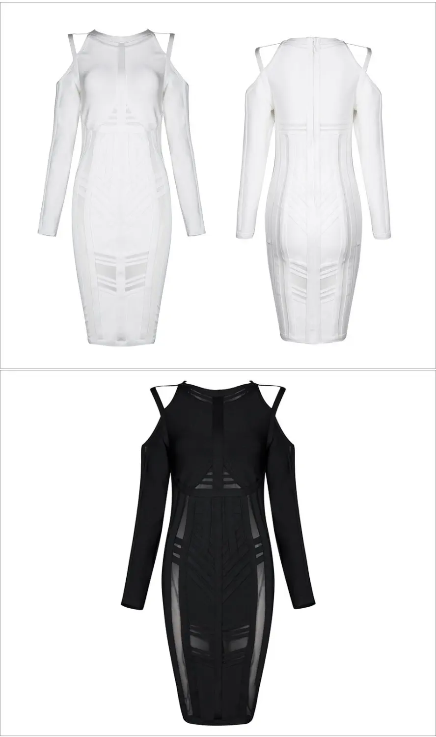 Женское Бандажное платье с длинным рукавом черное или белое винтажное из