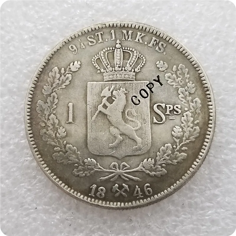 1846-1857 Норвегия 1 специальный дальер-Оскар копии монет - Цвет: 1846