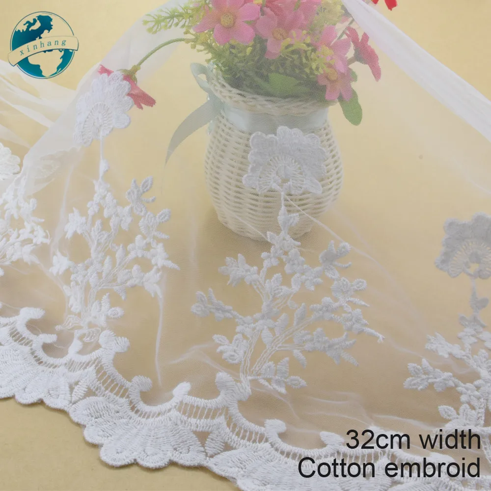 

10yards 32cm width white cotton embroided lace ribbon guipure trim DIY wedding Accessories dolls lace french lace applique#3189