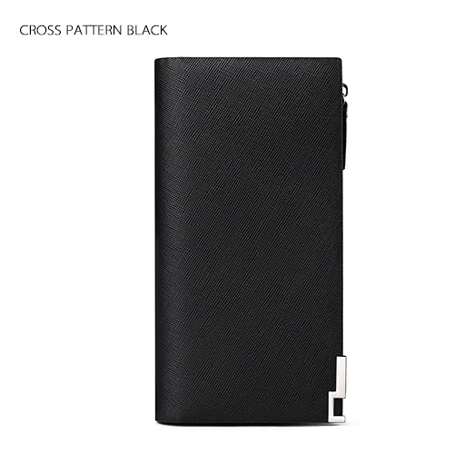 Matte Black Мужские кошельки из натуральной кожи, Длинный кошелек, деловой мужской кошелек, многофункциональный клатч на молнии, сумка для карт, держатель для денег - Цвет: Matte Black