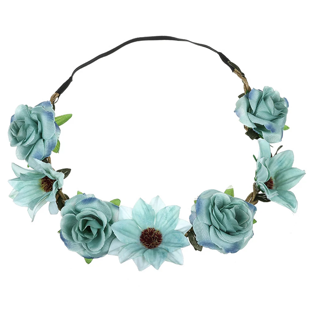 QOOKOO I Artificial Flower Wreath Crown Wedding Bride Beach Elastic Head Bands Decoration Garlands Boho Garland Handmade Fabric |