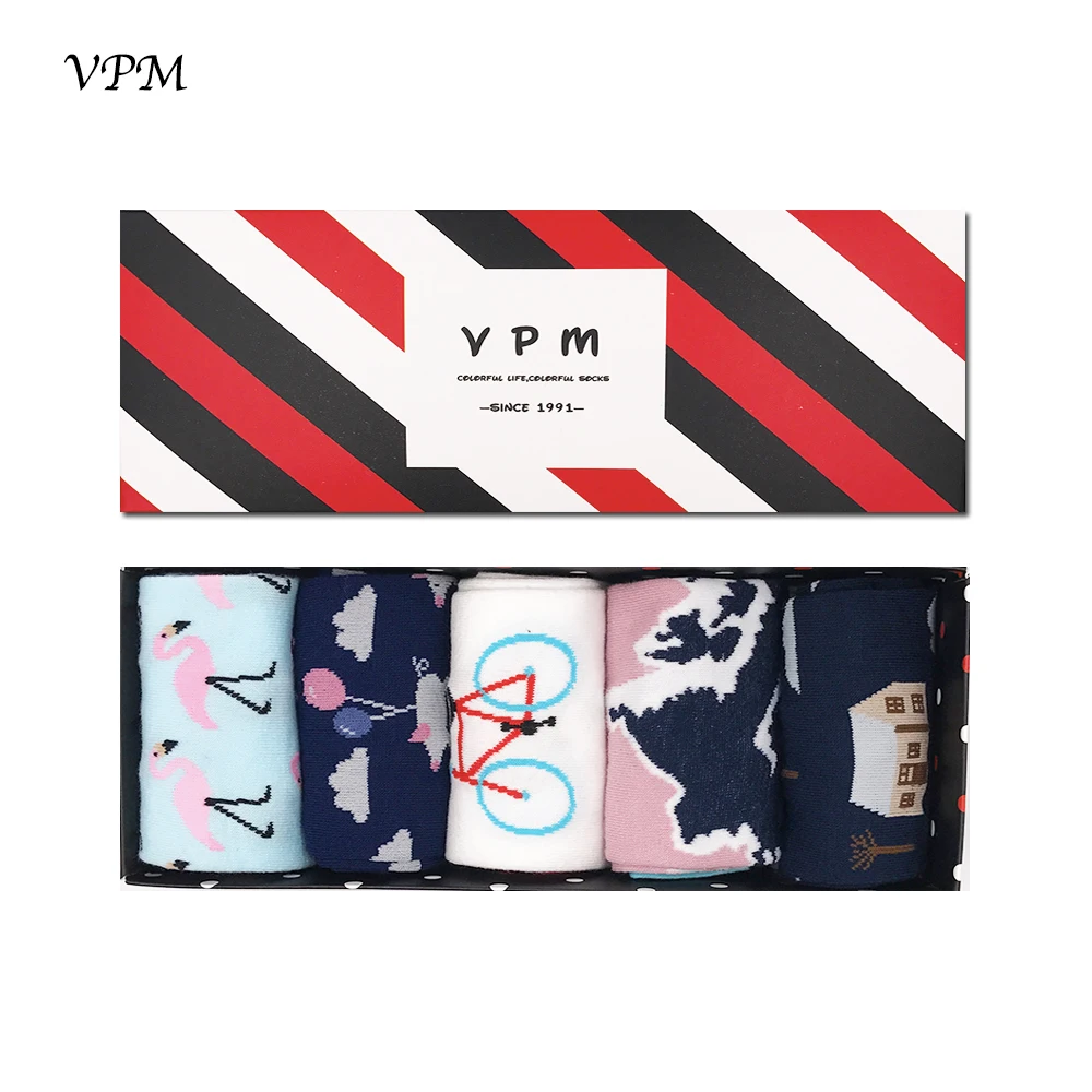 806 box VPM, Подарочная коробка, зима-осень, теплые женские носки, цветные, с рисунком милых животных, собак, кошек, лисичек, милые забавные носки(5 пар/лот - Цвет: 806 box