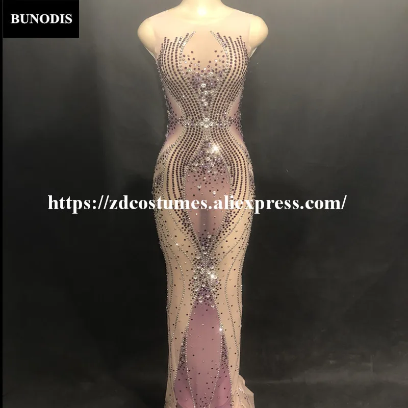 ZD285 Women Sexy Net Yarn Long Skirt Full Of 6000pcs Color Glass Sparkling Crystal Nightclub Birthday Party Fashion Star Costume