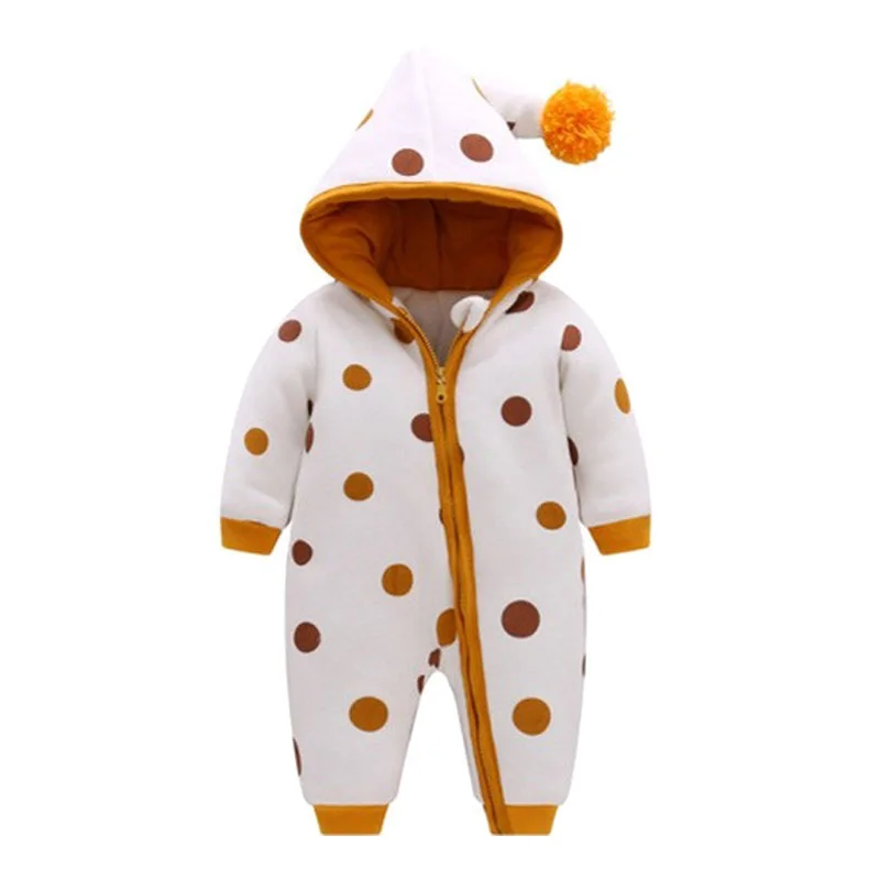 Модный Детский комбинезон для новорожденных зимний плотный теплый в горошек с