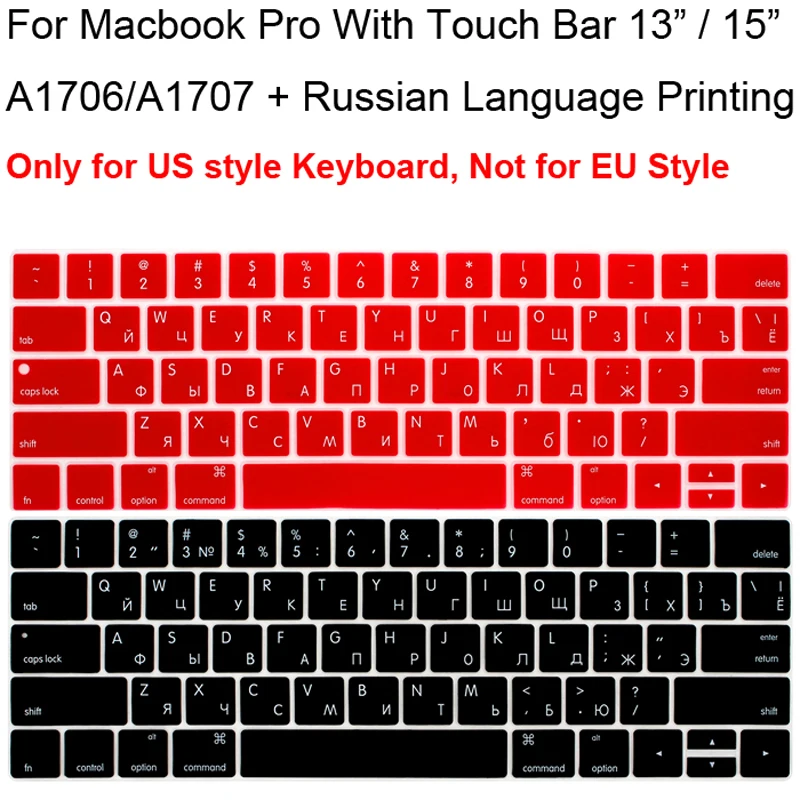 Чехол с русской клавиатурой для Macbook Pro 2016 TouchBar 13 15 3 4 A1706 A1989 A1707 защита клавиатуры в