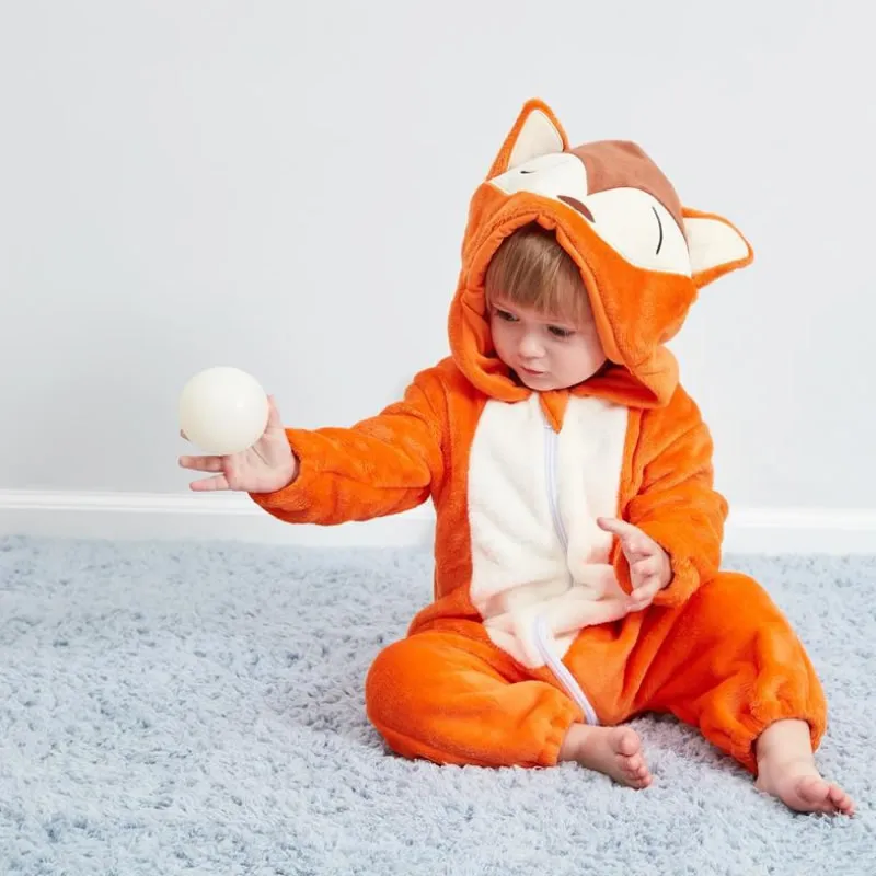 Детские комбинезоны «hello kitty»; Одежда для девочек; пижамы с героями мультфильмов для новорожденных; теплая зимняя Пижама с животными; roupas de bebe recem nascido - Цвет: fox