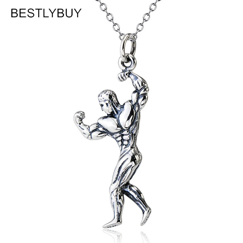 

BESTLYBUY мужские стильные ожерелья и подвески из стерлингового серебра 925 пробы для бодибилдинга для мужчин и женщин, ювелирные украшения, пода...