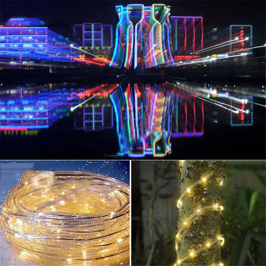 ZINUO 10 м 100Led наружный струнный светильник, солнечный Сказочный светильник, солнечные Рождественские гирлянды, медный канат, трубчатый светильник, забор, пейзаж