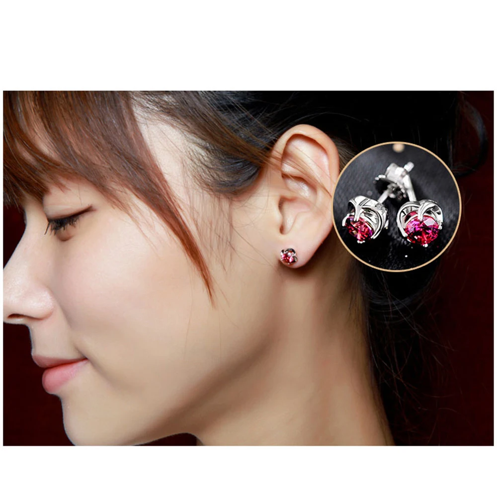 PANSYSEN Fashion Luxury Earrings for Women 925 Sterling Silver Created Ruby Gemstone Jewelry Stud Earring Valentine's Day Gift