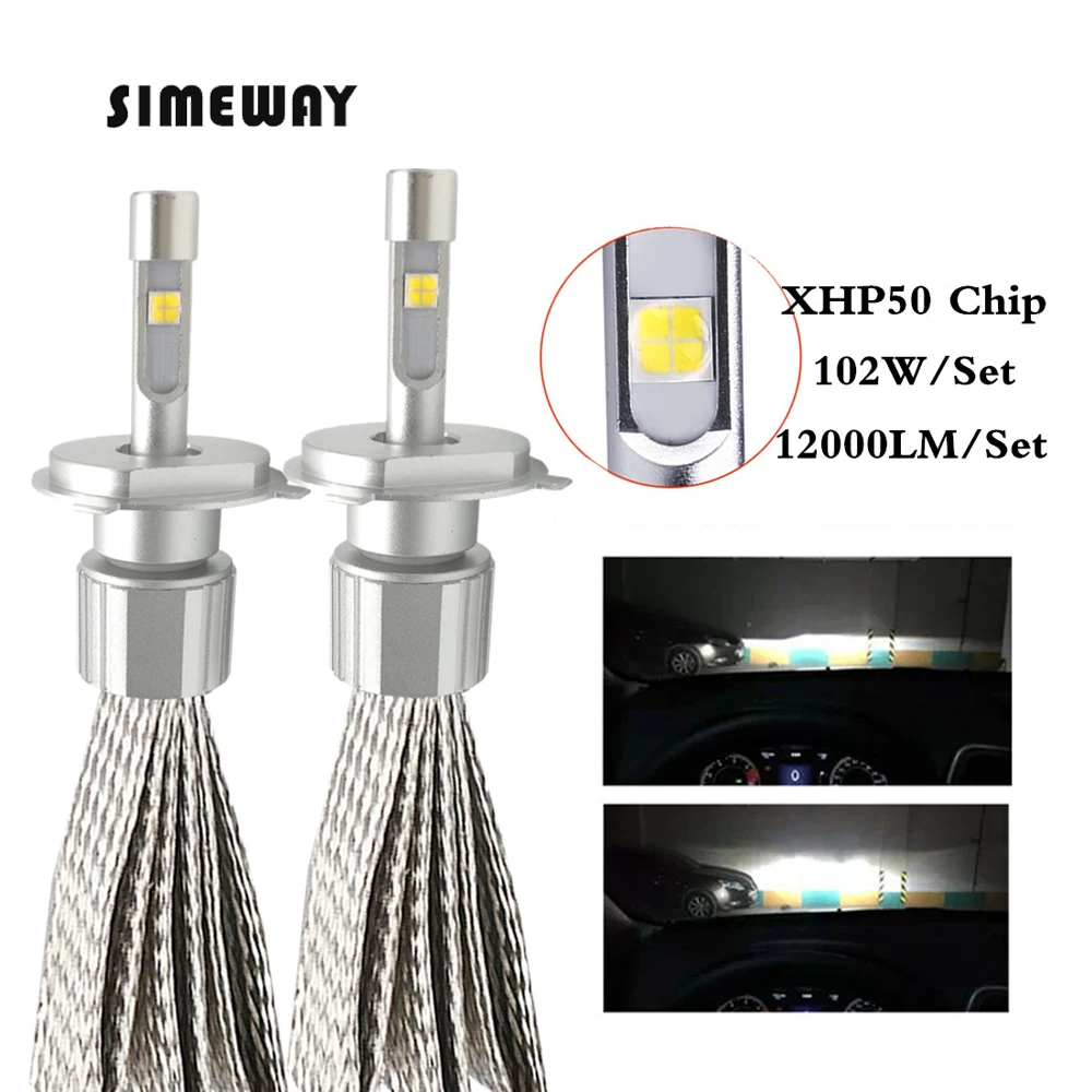 2 шт., Автомобильные светодиодные лампы H4 H7 H11 D1S HB3 HB4 H13 XHP50 104 Вт 4300 лм 6000K