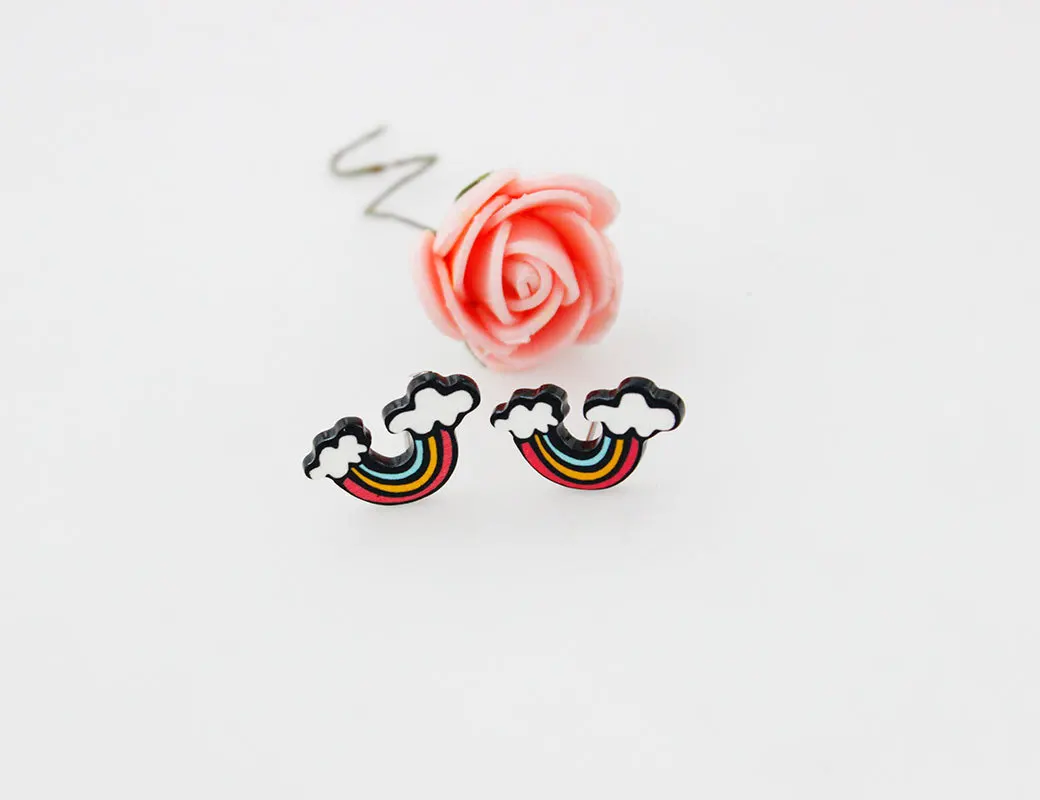 Красочные серьги для девочек женские детские милые радужные гвоздики 2018