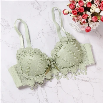 green bra Женское нижнее белье, бюстгальтер пуш-ап, кружевной бюстгальтер, брендовый сексуальный бюстгальтер с вышивкой и кисточками - Цвет: green bra