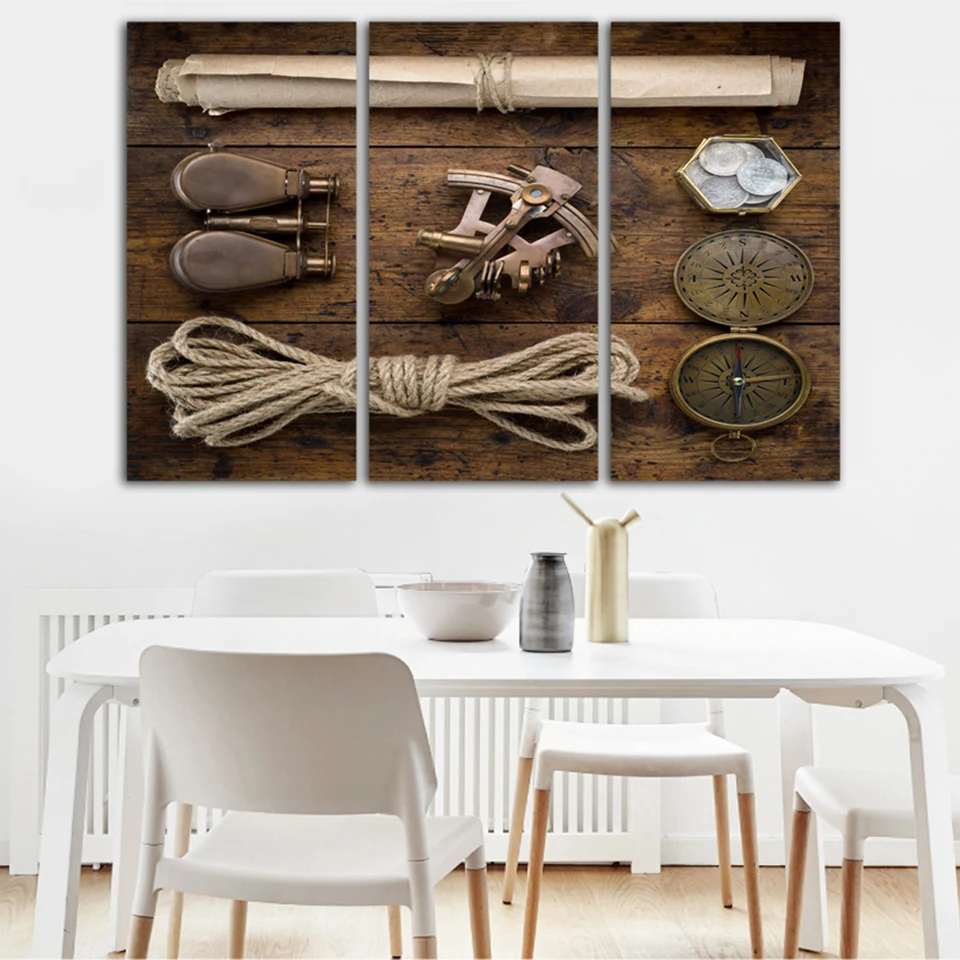 Рамка для картин домашний декор гостиная 3 панели веревка и старый компас HD