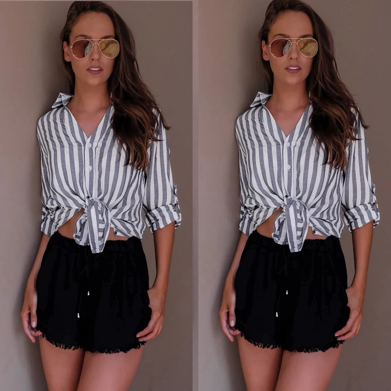 Новинка 2017 модные женские повседневные свободные топы рубашка с длинным рукавом