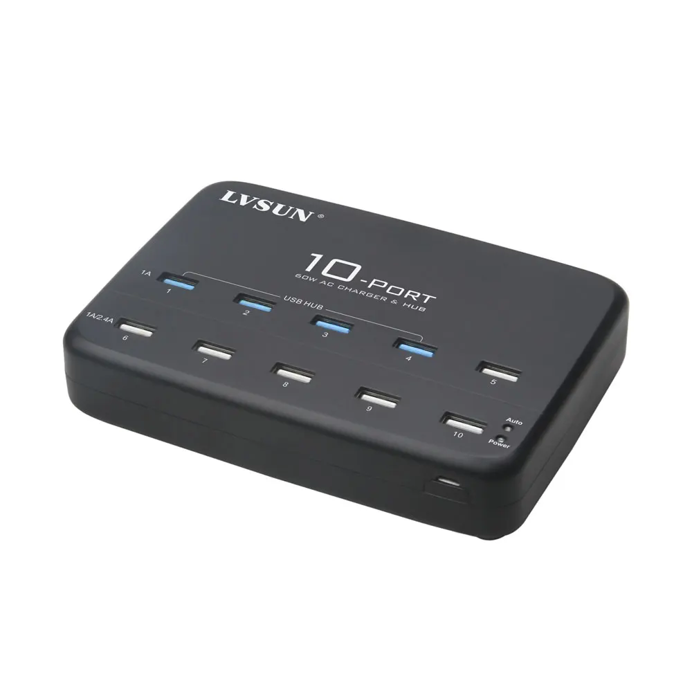 LVSUN высокоскоростное настольное USB Сетевое зарядное устройство 60 Вт с 10 портами