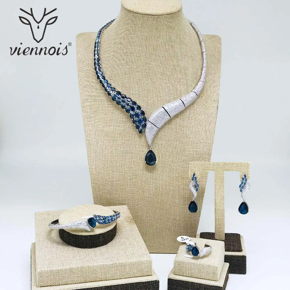 Viennois, роскошные стразы синего/Красного/зеленого цвета, висячие серьги, ожерелье, набор для женщин, вечерние серебряные Ювелирные наборы