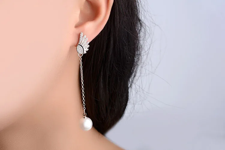 Высококачественные модные ангельские крылья жемчужные женские длинные серьги