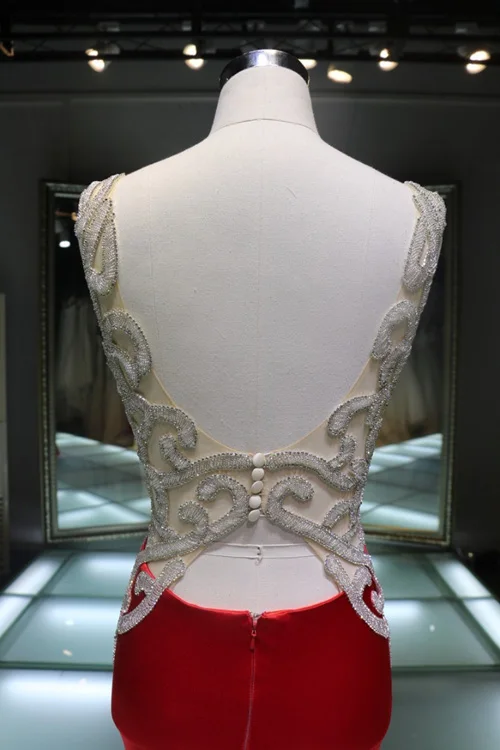 Женские Вечерние Платья 2017 Scoop Бисероплетение Рукавов Прямо Стрейч атласа Длиной