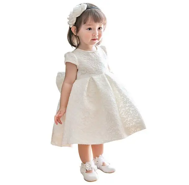 Новинка 2017 платье для маленькой девочки Белое Бальное с бантом из бисера девочек
