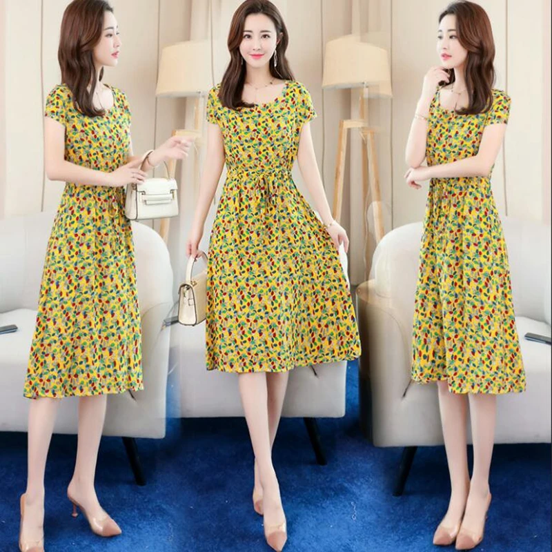 Женское длинное пляжное платье свободное Хлопковое с принтом коротким рукавом