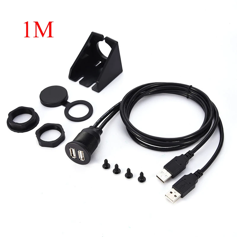 2 порта, двойной USB 2,0 3,0, AUX, заподлицо, автомобильное крепление, Удлинительный кабель для автомобиля, грузовика, лодки, мотоцикла, приборной панели, 1 м, 2 м