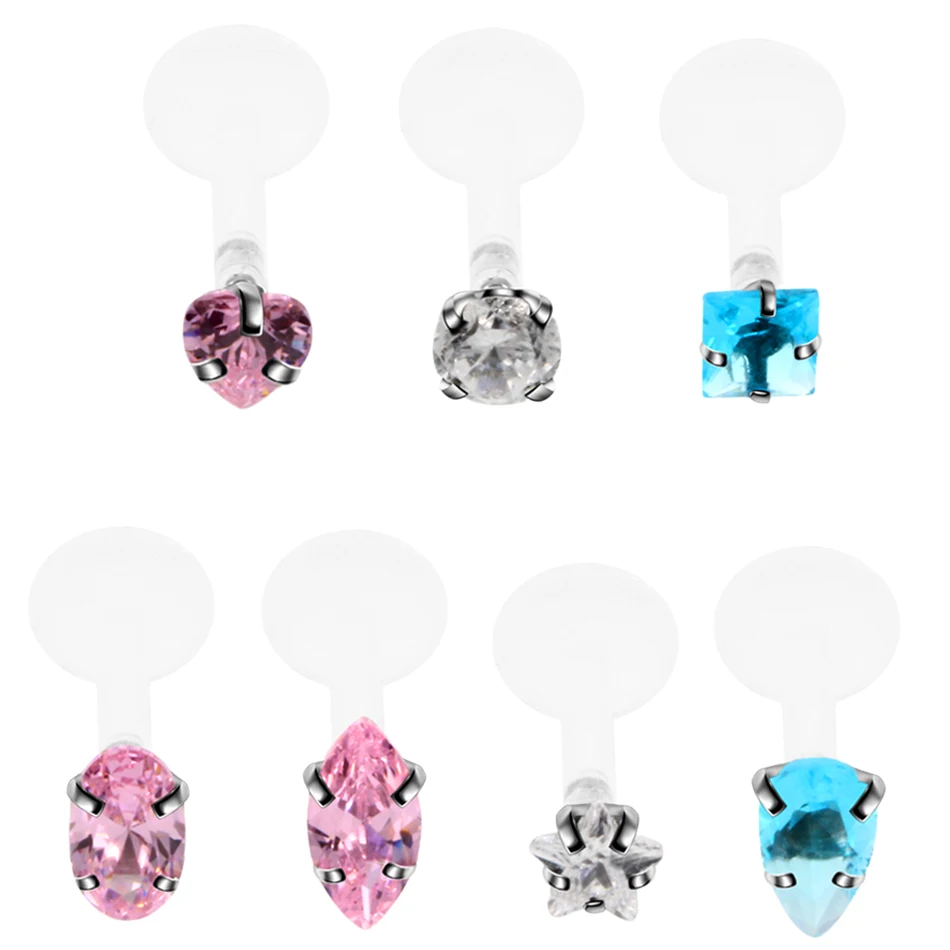 7 шт./лот Bioflex Gem Ear Stud Helix Orelha хрящи серьги на козелок пирсинг Кристалл Лабрет