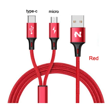 NOHON Micro 8-контактный usb-кабель типа C для iPhone 7, 6, 6S Plus, 5, 5S, iOS, 10, 9, 8, samsung, Android Phone, 2 в 1, usb-кабели для синхронизации данных - Цвет: typeC ad micro Red