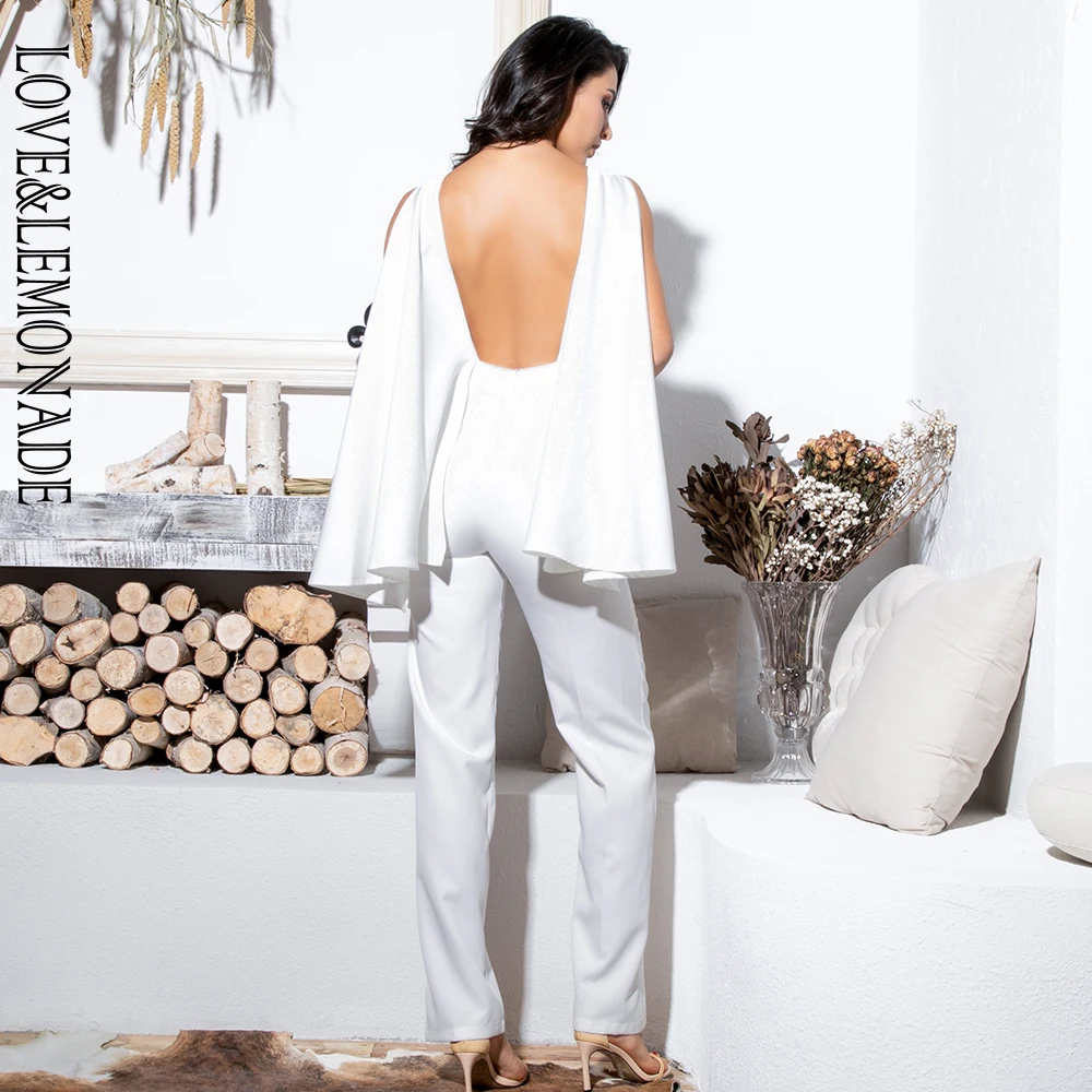 Женский комбинезон LOVE & LEMONADE белый с открытой спиной и высокой талией модель