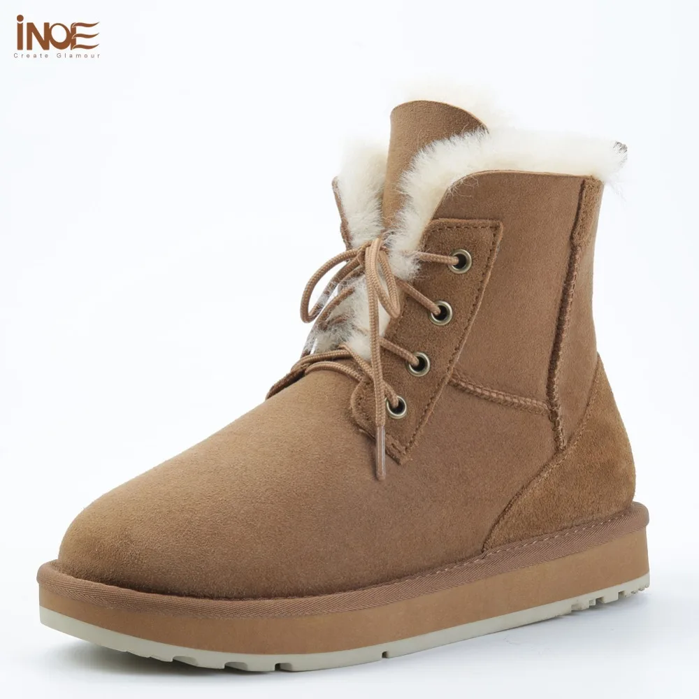 

INOE Fashion Sheepskin Suede Leather Sheep Natural Wool Fur Lined Women Casual Short Winter Snow Boots Warm Shoes Waterproof