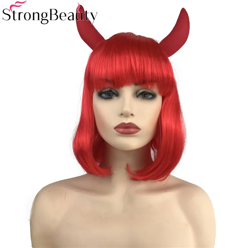 StrongBeauty парик для Хэллоуина красные/светлые парики костюма светлый с рогами