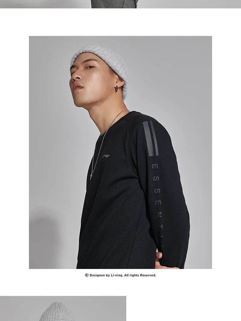 Li-Ning, мужской тренировочный свитер, обычная посадка, 60% хлопок, 40% полиэстер, подкладка, удобные спортивные топы, Свитера AWDN871 MWW1434