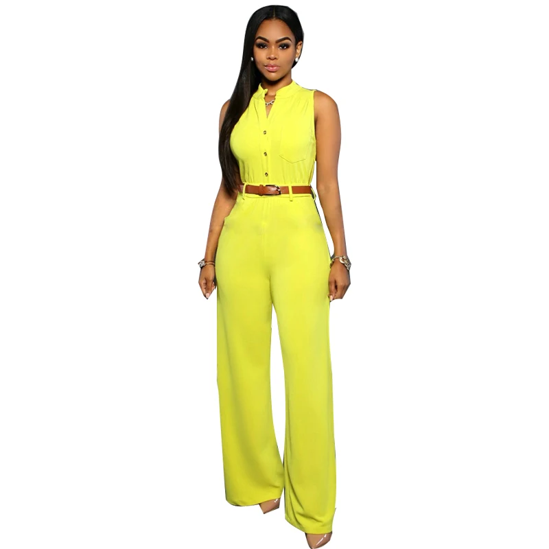 12 Colors Fashion Big Women Sleeveless Maxi Overalls Belted Wide Leg Jumpsuit macacao long pant Elegant Jumpsuits | Женская одежда