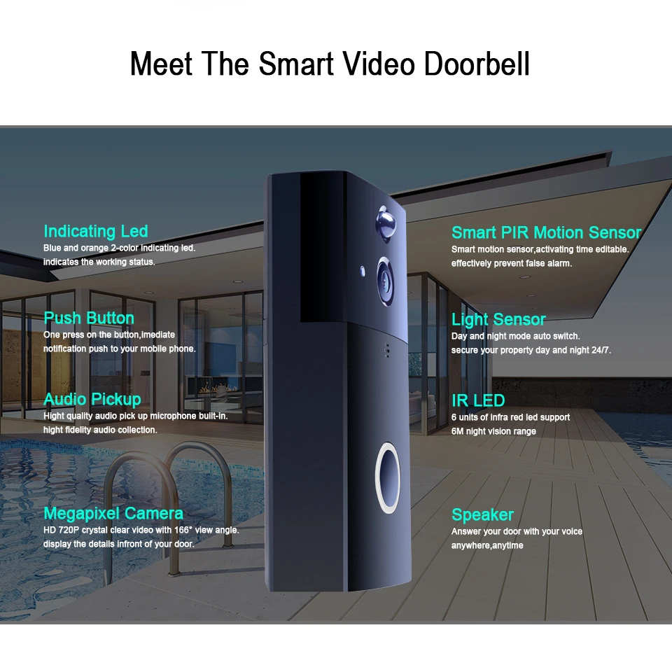 Умный беспроводной видеодомофон BESDER с пассивным ИК датчиком движения и питанием