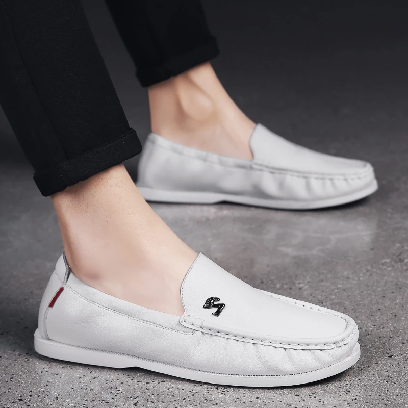 Мужские Мягкие Мокасины NINYOO мокасины из натуральной кожи белого цвета дышащие