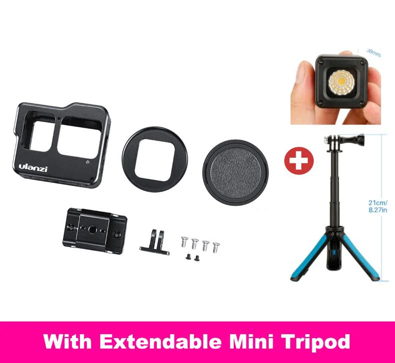 With L1 Light Tripod ULANZI V3 металлическая Vlog клетка для Gopro 7 6 5 с универсальным 52 мм фильтром видео Vlog клетка для микрофона/светодиодный видео светильник - Цвет: With L1 Light Tripod