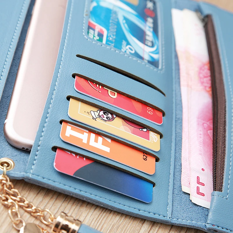 Модный брендовый женский кошелек с кисточкой и пряжкой визитница длинная